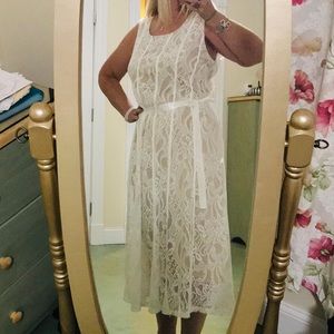 Candalite Cream Lace Nude Lined Flared Dress NWT